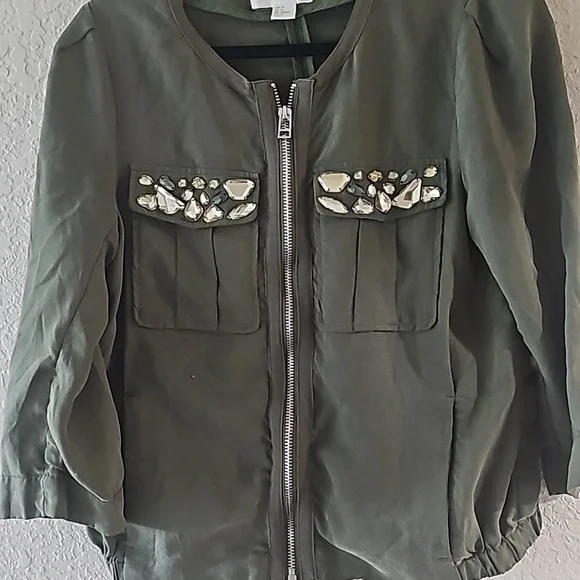 H&M conscious collection olive green jacket with gemstone pockets - Picture 3 of 5